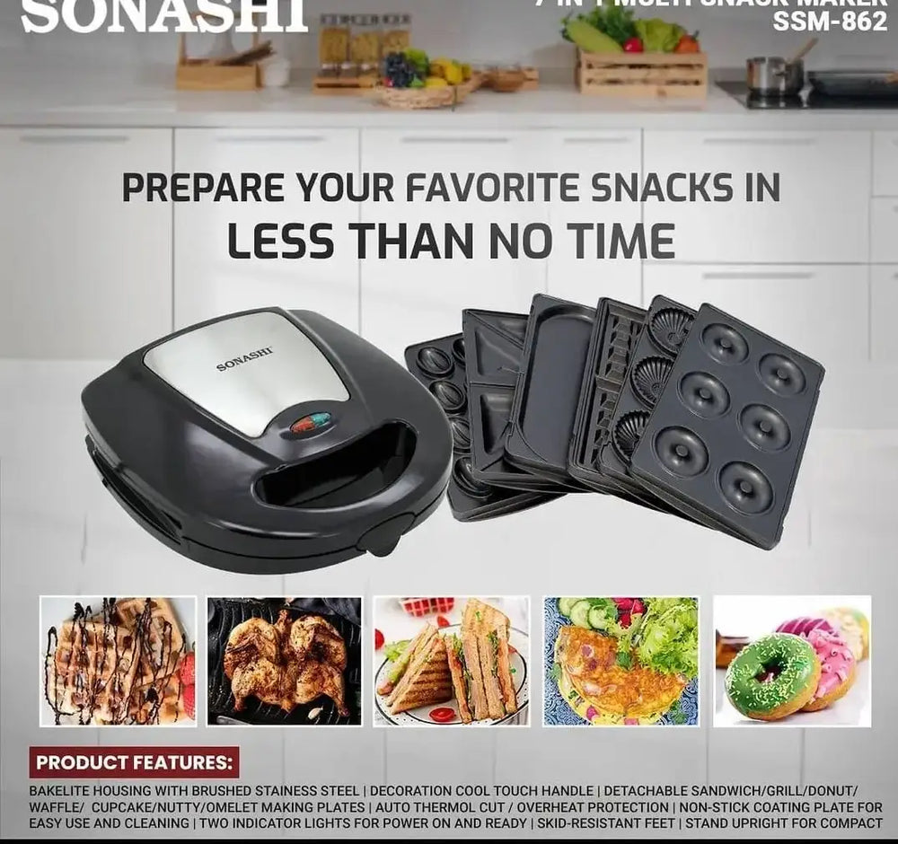 Sonashi Panineuse Multi Grill 7 En 1 Et Machine A Collations Multiples Ssm-862 - الصورة 4