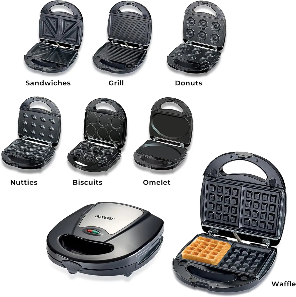Sonashi Panineuse Multi Grill 7 En 1 Et Machine A Collations Multiples Ssm-862 - الصورة 5